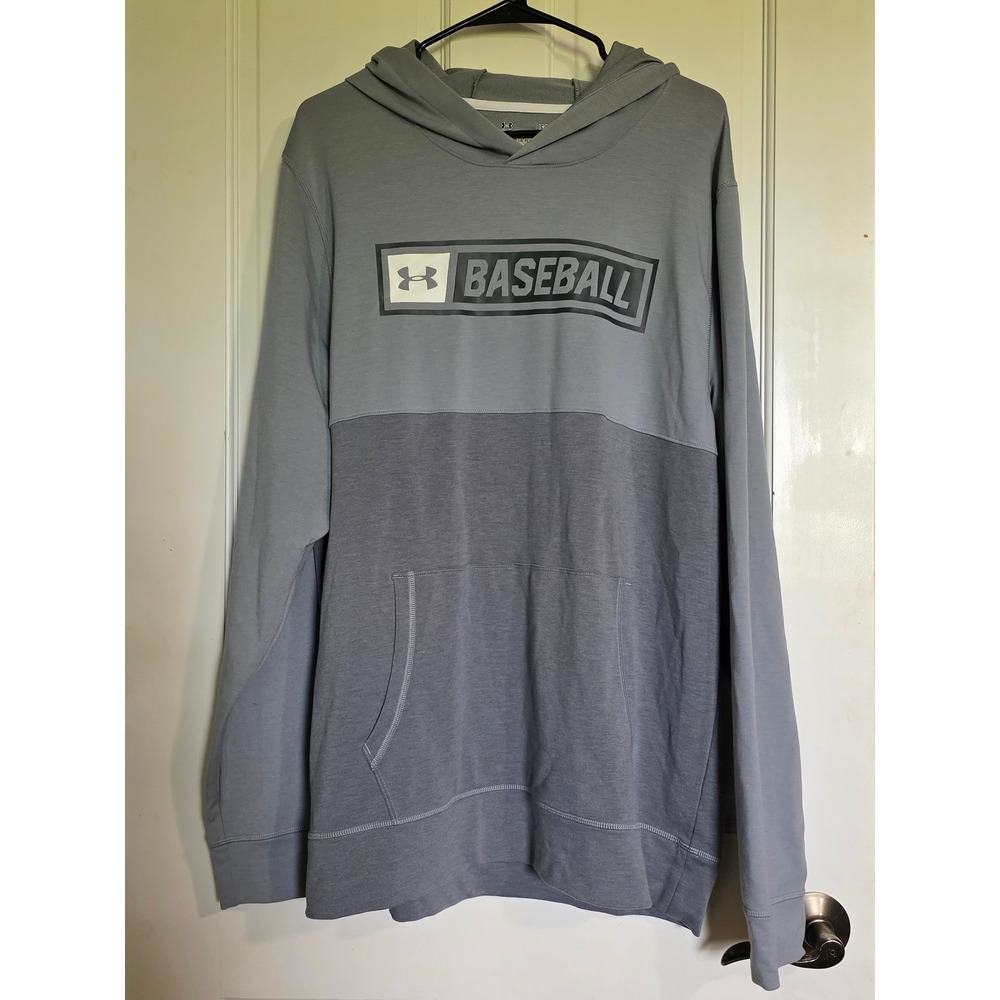 Under Armour Baseball Hoodie Mens Large Gray Colorblock Loose Fit Sweatshirt